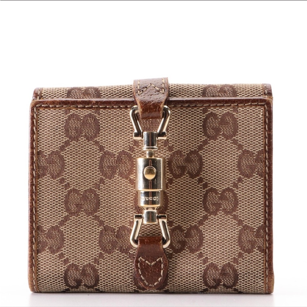 GUCCI PISTON LOCK COMPACT WALLET IN GG CANVAS & CINGHIALE LEATHER